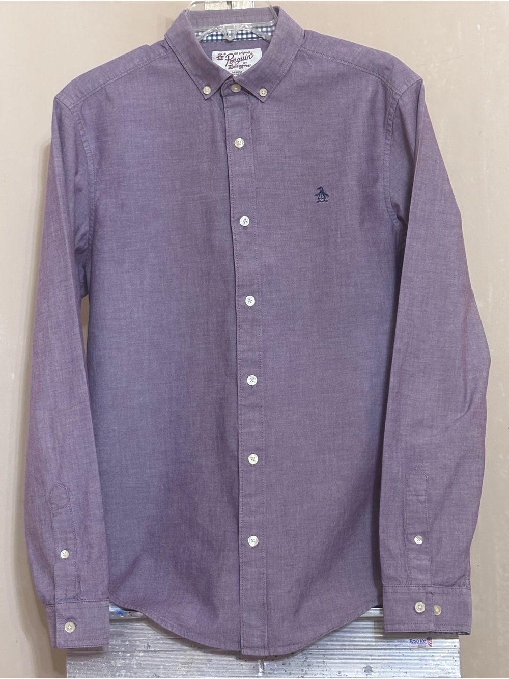 Original Penguin Men's Oxford Button Down Shirt Long Sleeve Purple Chambray Sz M
